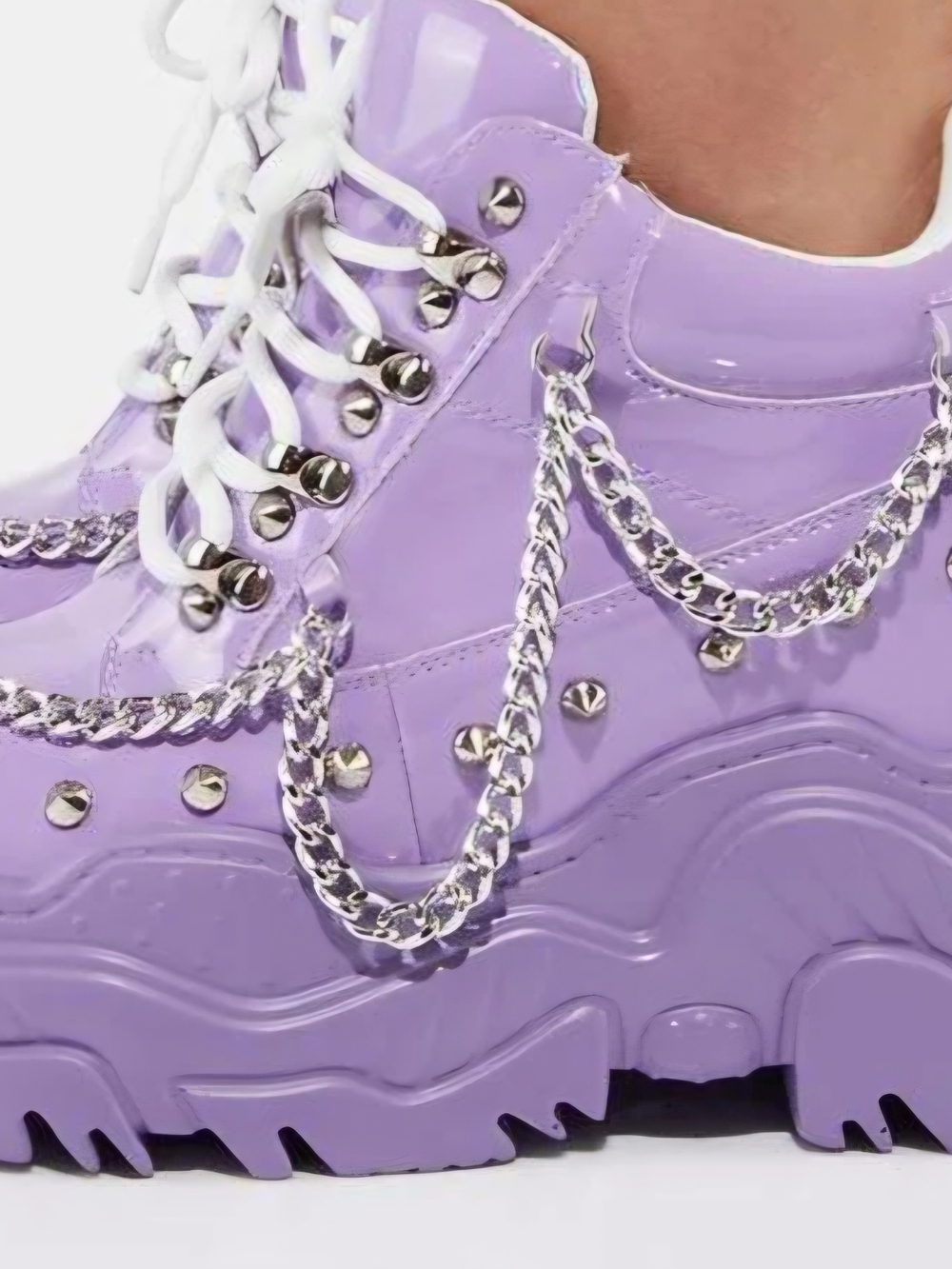 WTF By Anthony Wang Lilac Patent Sneakers Chain Studded Hidden Wedge 7.5 NWOT - Picture 2 of 14
